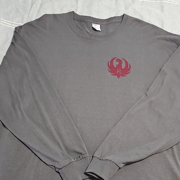 Men's Charcoal Long Sleeve Shirt with Red Logo - Picture 1 of 4